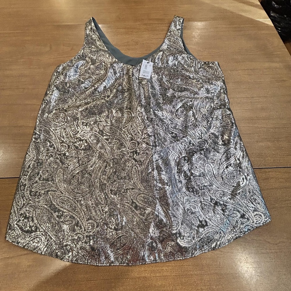 The Limited Tank Top Womens Medium Green Metallic Paisley Cami Lined Party‎ NWT